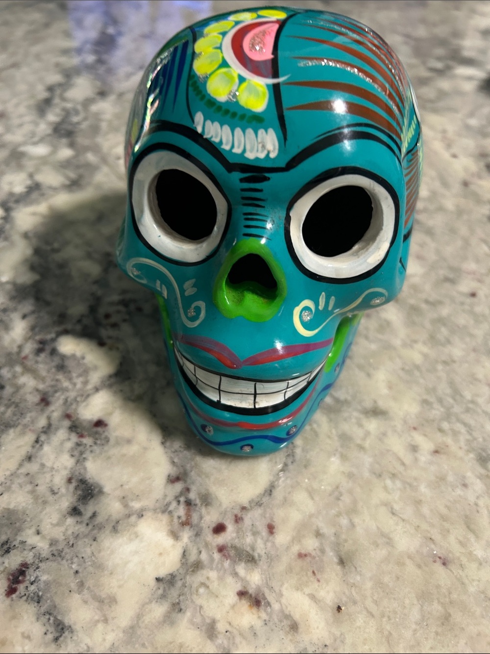 Turquoise Hand-Painted Ceramic Sugar Skull